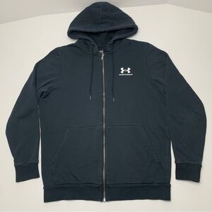 Under Armour Hoodie Black Full Zip Fleece Logo Jacket Mens Size Small